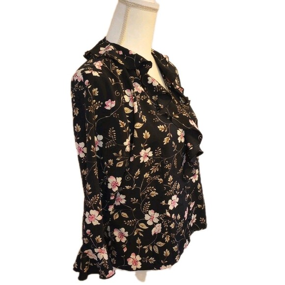 Y2K Ruffle Blouse Shirt 8P Black Floral Button Front Whimsigoth Cottagecore - Picture 5 of 10
